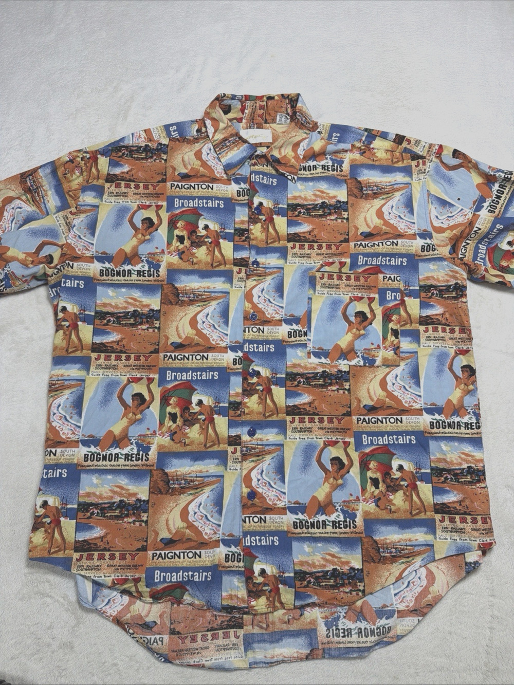 VTG Gottex Shirt XL British Seaside Travel Poster Bognor Regis Jersey Resort 80